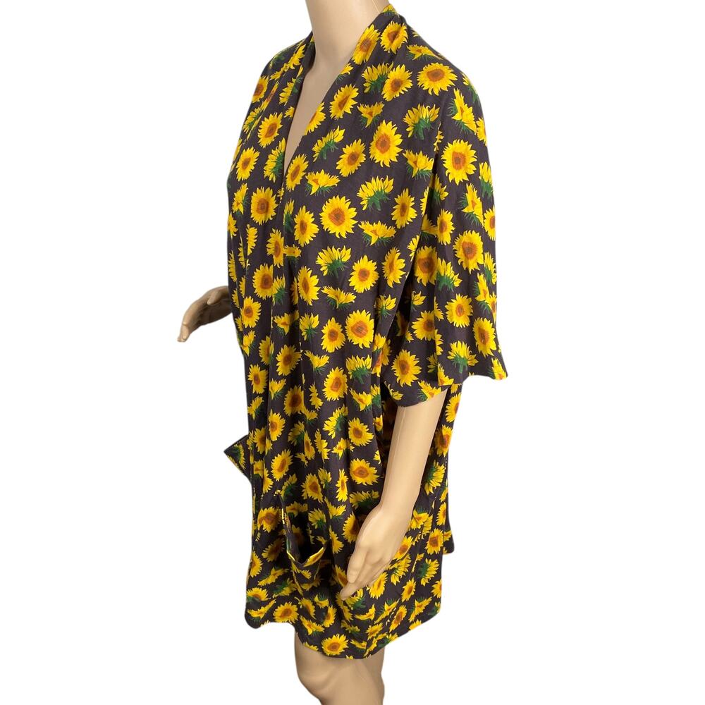 Vada Winter Organic Cotton Sunflower Open Cardigan Duster Kimono Pockets M - Picture 4 of 8